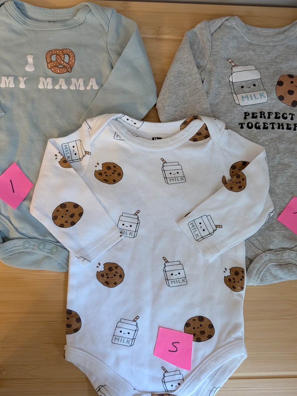 LOT of 3 - Baby White Milk & Cookie Long-Sleeve Bodysuit